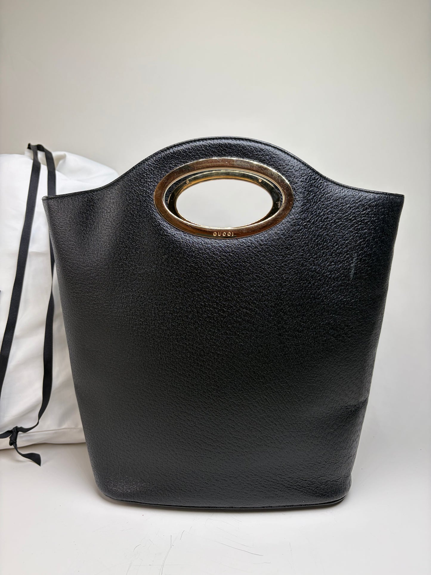 Vintage Gucci Marmont Pebbled Leather Tote Black Gold