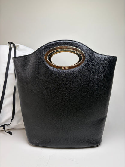 Vintage Gucci Marmont Pebbled Leather Tote Black Gold