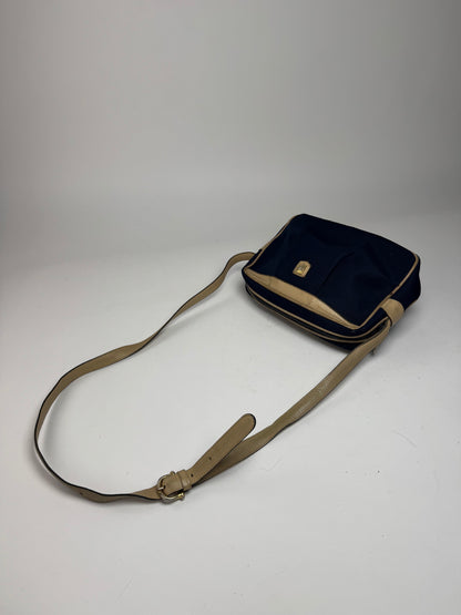 Vintage Celine Triomphe Shoulder Leather Polyester Bag Navy Gold