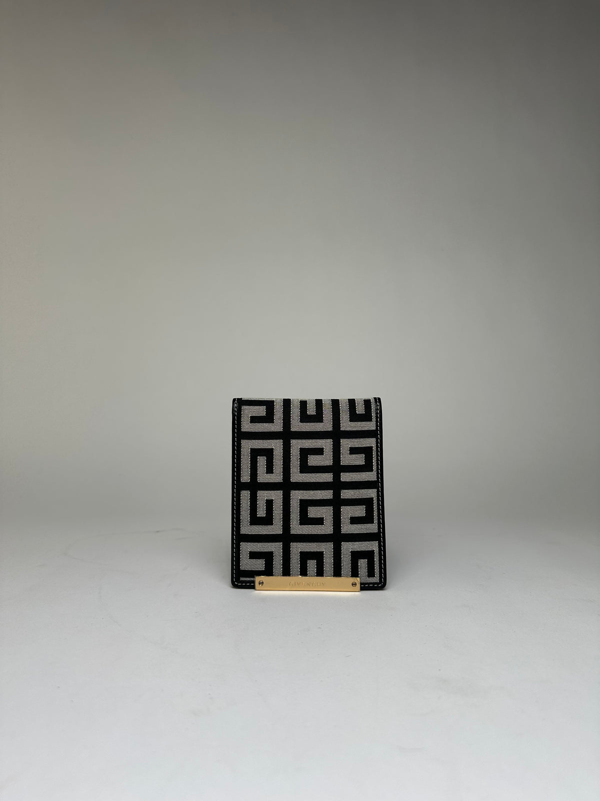Vintage Givenchy Greek Key Canvas Bifold Wallet Late 1970s Black Cream