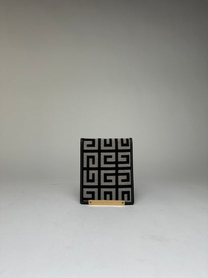 Vintage Givenchy Greek Key Canvas Bifold Wallet Late 1970s Black Cream