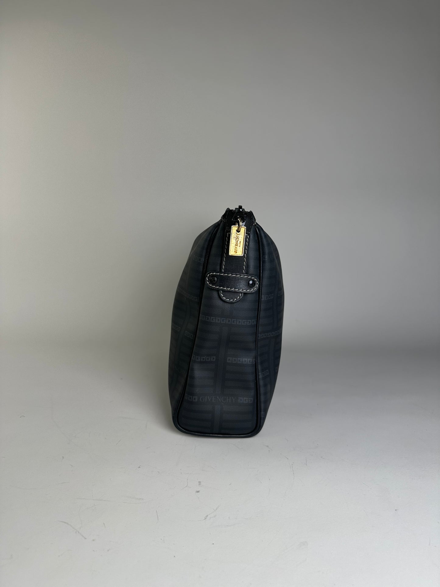Vintage Givenchy Nylon Cosmetic Bag Black Gold-Tone Zip
