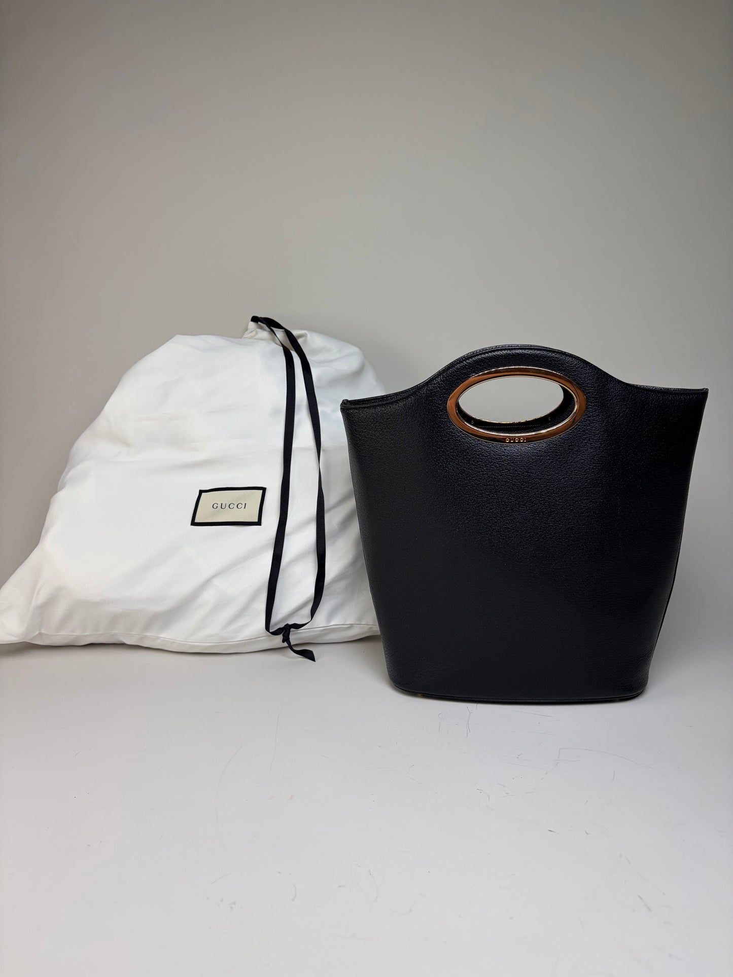 Vintage Gucci Marmont Pebbled Leather Tote Black Gold