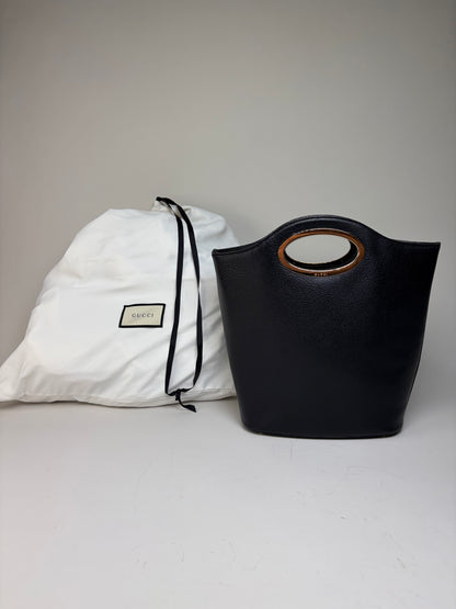 Vintage Gucci Marmont Pebbled Leather Tote Black Gold