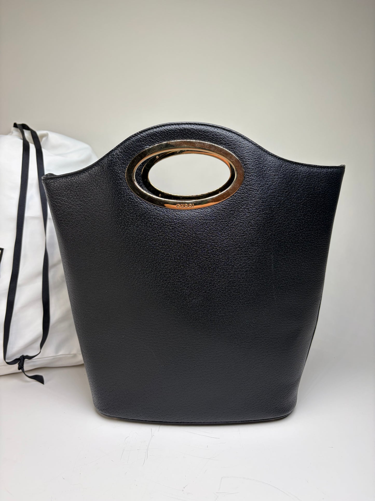 Vintage Gucci Marmont Pebbled Leather Tote Black Gold