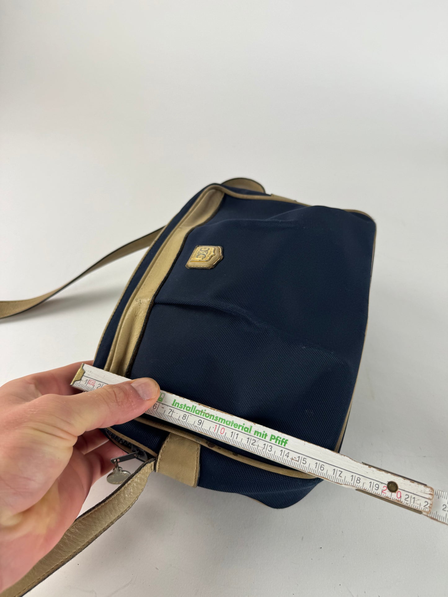 Vintage Celine Triomphe Shoulder Leather Polyester Bag Navy Gold