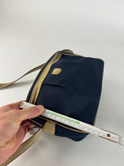 Vintage Celine Triomphe Shoulder Leather Polyester Bag Navy Gold