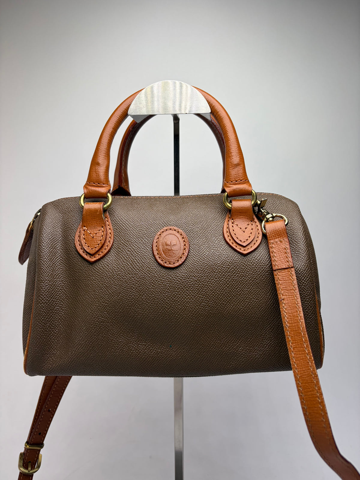 Vintage Courrèges Structured Leather Top-Handle Bag Late 1970s Brown