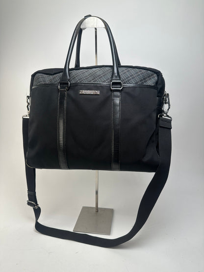 Burberry Black Nylon Briefcase with Multiple Compartments