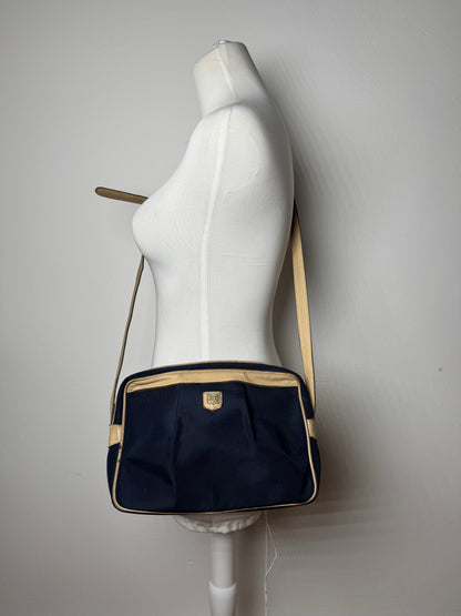 Vintage Celine Triomphe Shoulder Leather Polyester Bag Navy Gold