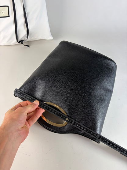 Vintage Gucci Marmont Pebbled Leather Tote Black Gold