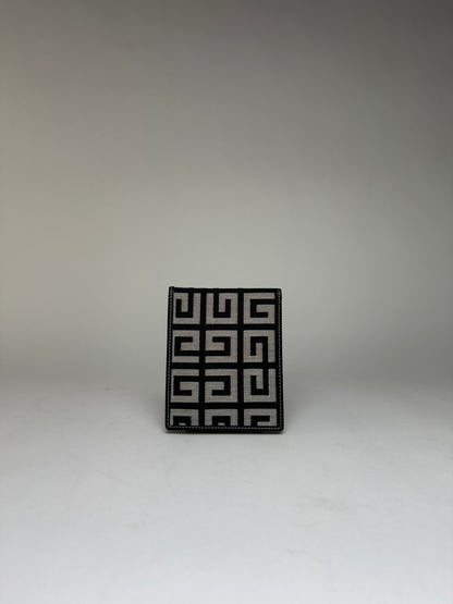 Vintage Givenchy Greek Key Canvas Bifold Wallet Late 1970s Black Cream