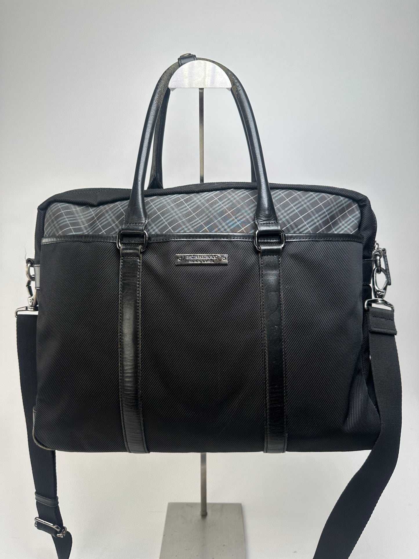 Burberry Black Nylon Briefcase with Multiple Compartments