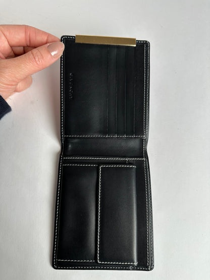 Vintage Givenchy Greek Key Canvas Bifold Wallet Late 1970s Black Cream