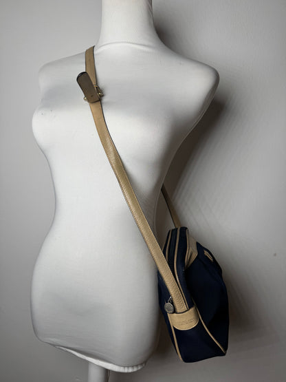 Vintage Celine Triomphe Shoulder Leather Polyester Bag Navy Gold