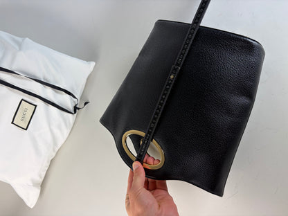 Vintage Gucci Marmont Pebbled Leather Tote Black Gold