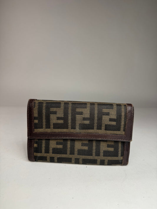 Vintage Fendi FF monogram Leather Wallet Brown