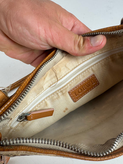 Vintage Loewe Madrid Leather canvas monogram Shoulder bag beige brown