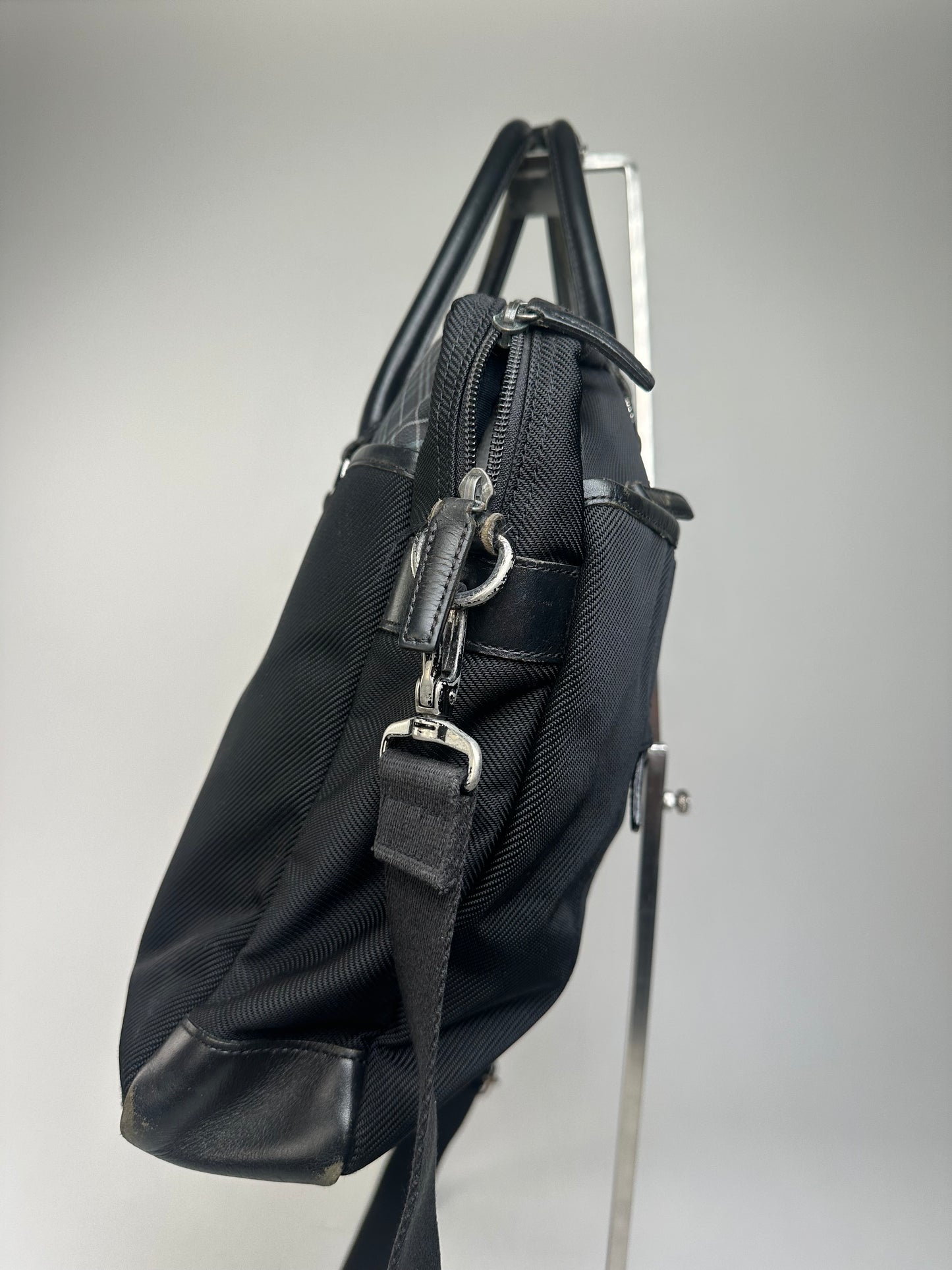 Burberry Black Nylon Briefcase with Multiple Compartments