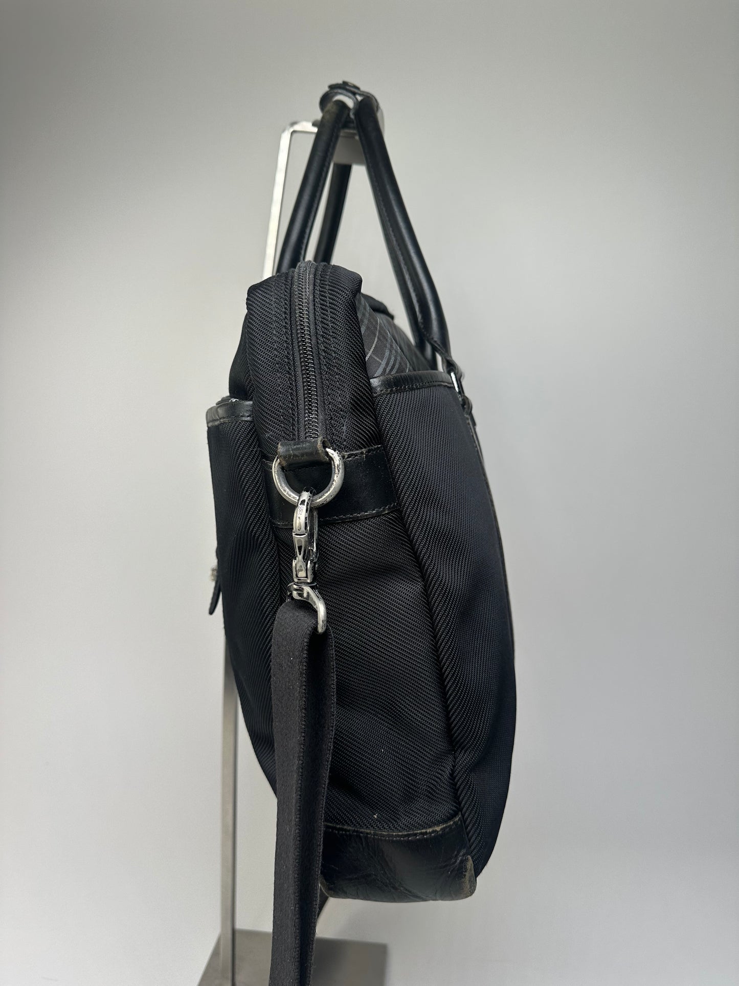 Burberry Black Nylon Briefcase with Multiple Compartments