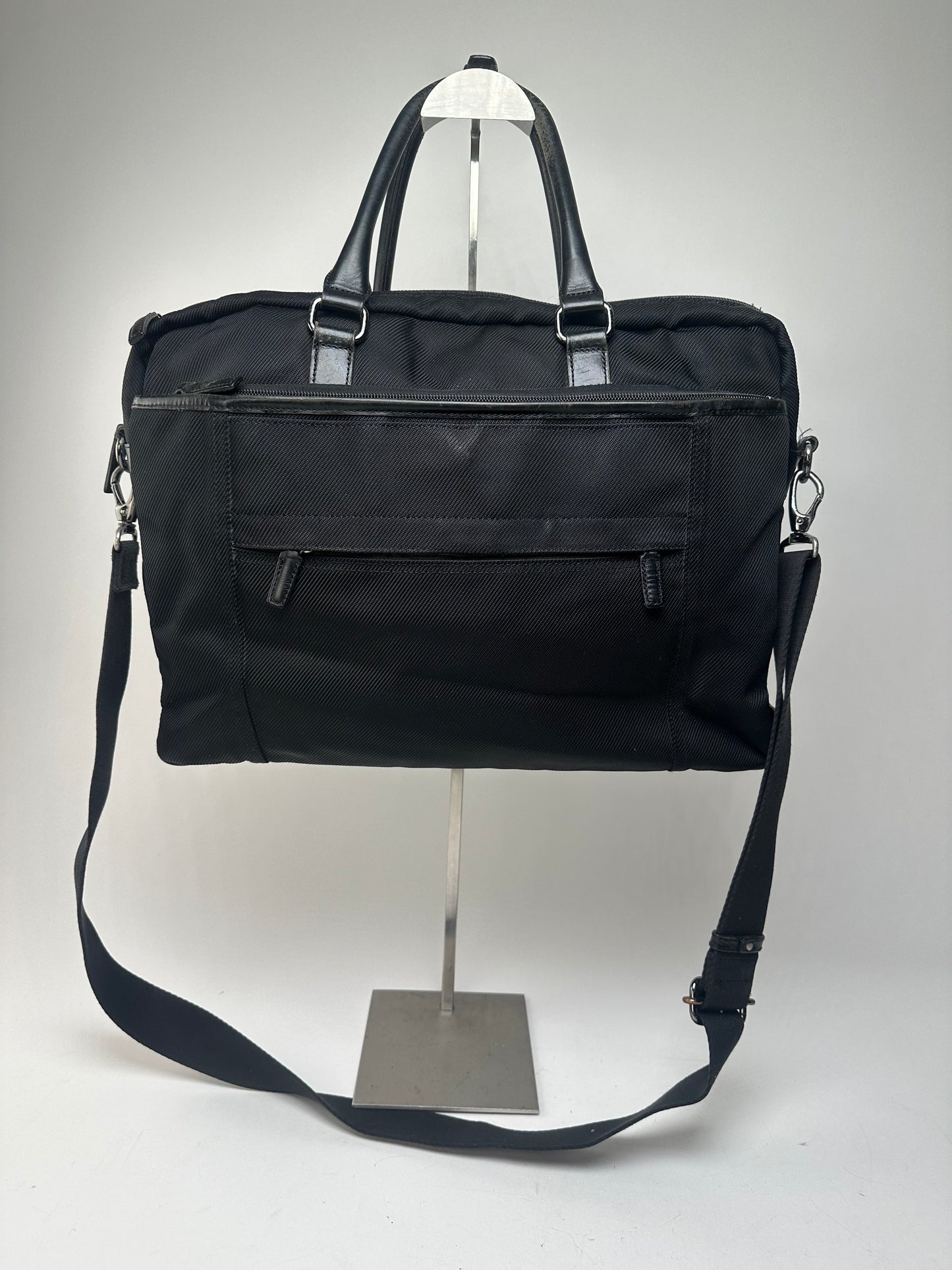 Burberry Black Nylon Briefcase with Multiple Compartments