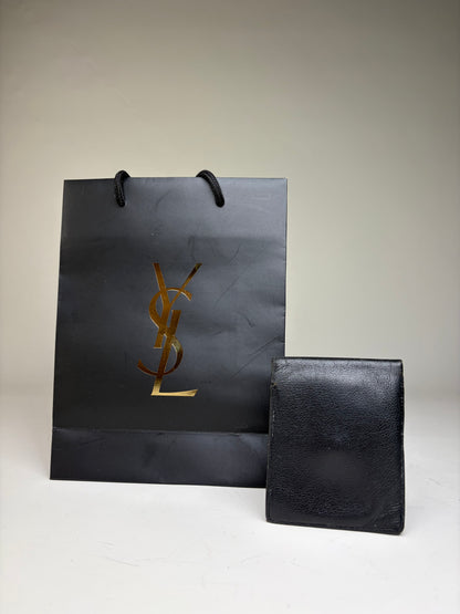 Vintage Yves Saint Laurent Grained Leather Bifold Wallet Black Silver