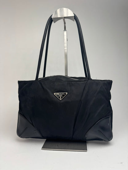 Vintage Prada polyester leather bag black