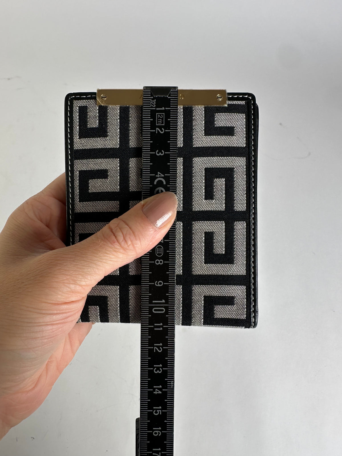 Vintage Givenchy Greek Key Canvas Bifold Wallet Late 1970s Black Cream