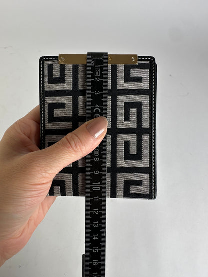 Vintage Givenchy Greek Key Canvas Bifold Wallet Late 1970s Black Cream