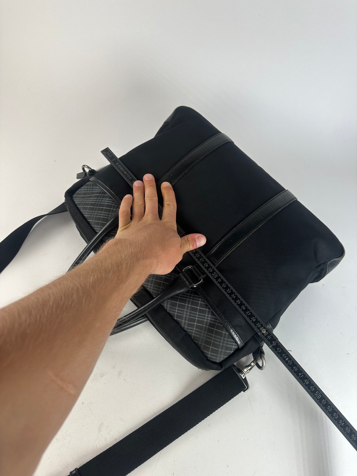 Burberry Black Nylon Briefcase with Multiple Compartments