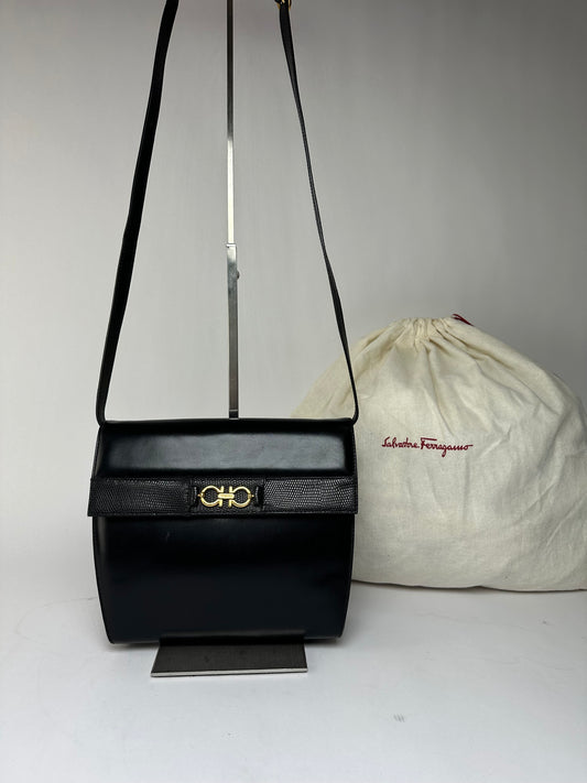 Vintage Salvatore Ferragamo Flap Crossbody Bag Late 1990s Black