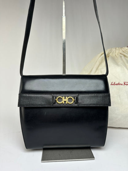 Vintage Salvatore Ferragamo Flap Crossbody Bag Late 1990s Black