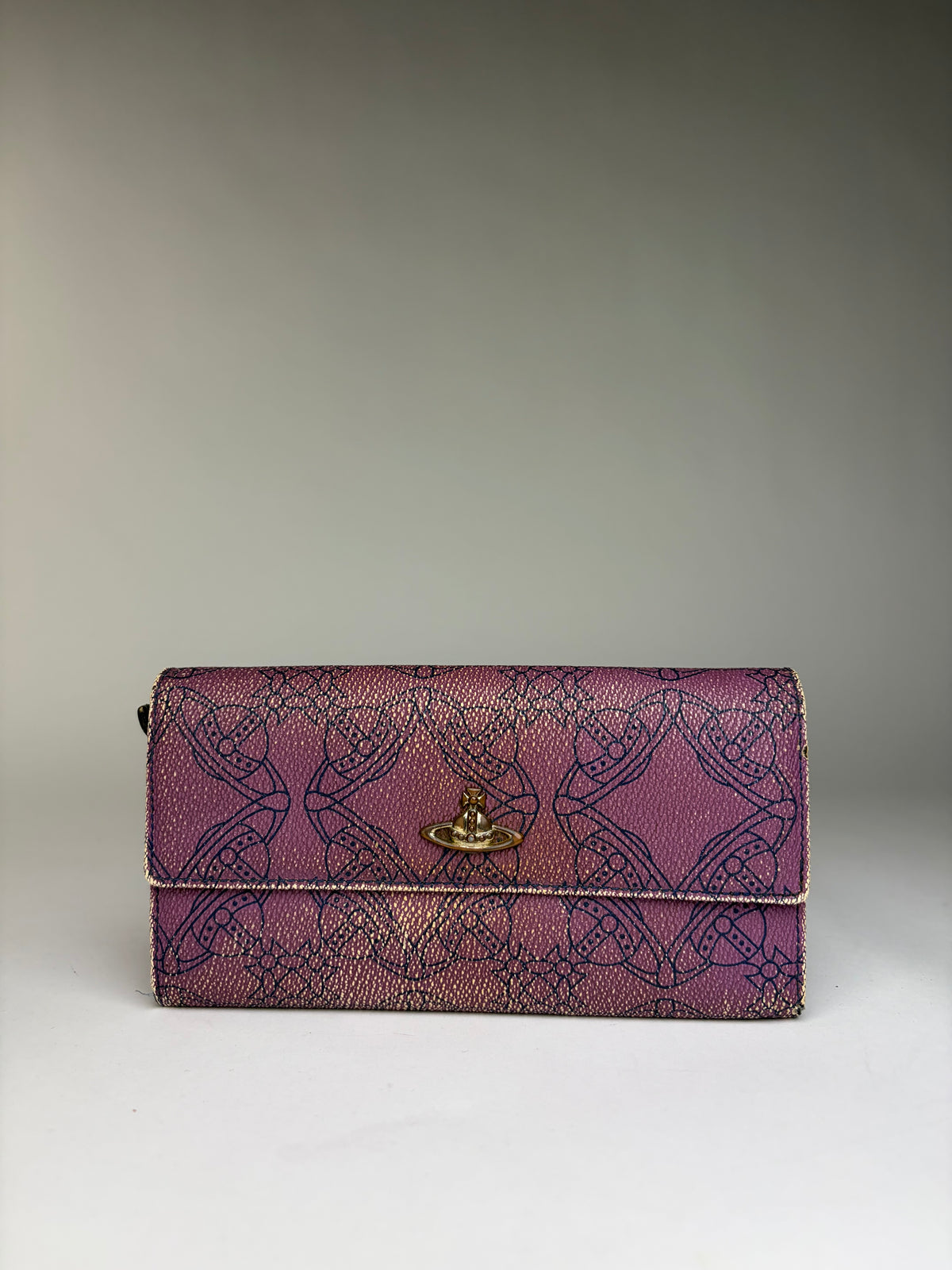 Vintage Vivienne Westwood Leather Bifold Wallet Purple Black