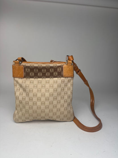 Vintage Loewe Madrid Leather canvas monogram Shoulder bag beige brown