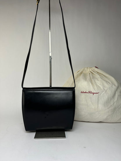 Vintage Salvatore Ferragamo Flap Crossbody Bag Late 1990s Black