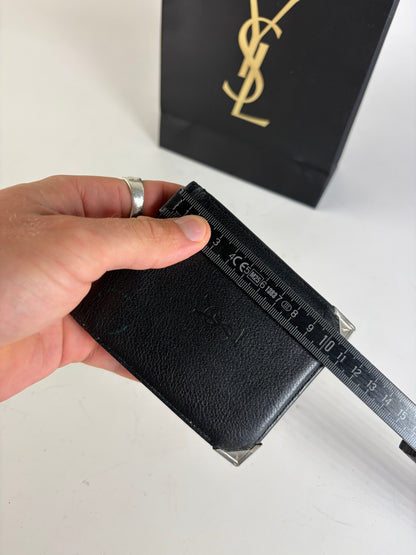 Vintage Yves Saint Laurent Grained Leather Bifold Wallet Black Silver