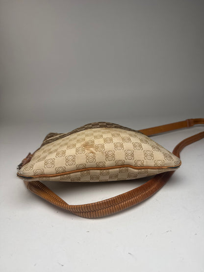 Vintage Loewe Madrid Leather canvas monogram Shoulder bag beige brown