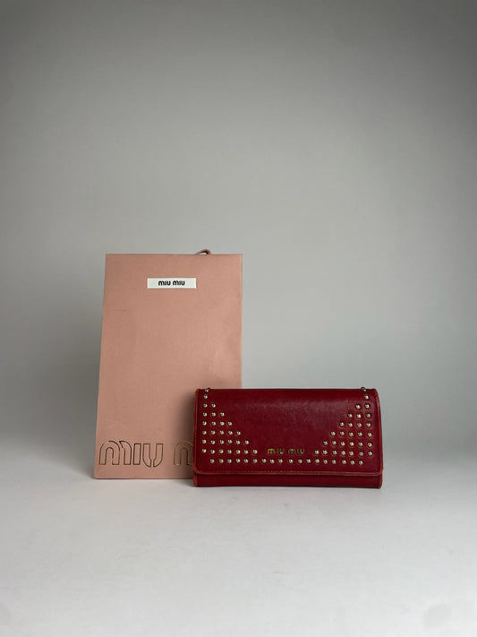 Vintage Miu Miu Studded Leather Wallet Red