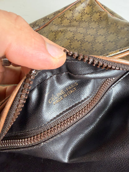 Vintage Celine C Logo Coated Canvas Crossbody Bag Brown Beige