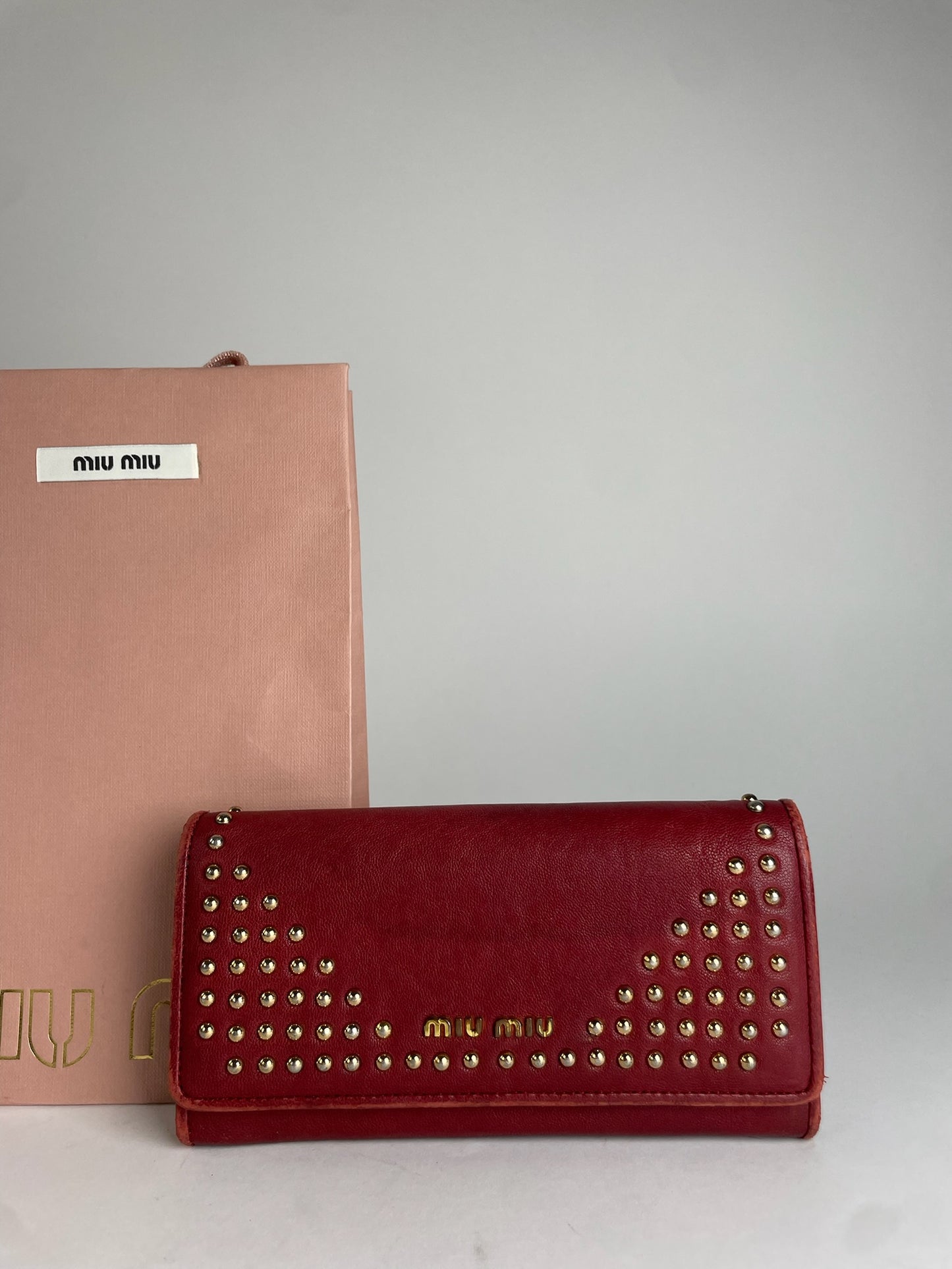 Vintage Miu Miu Studded Leather Wallet Red