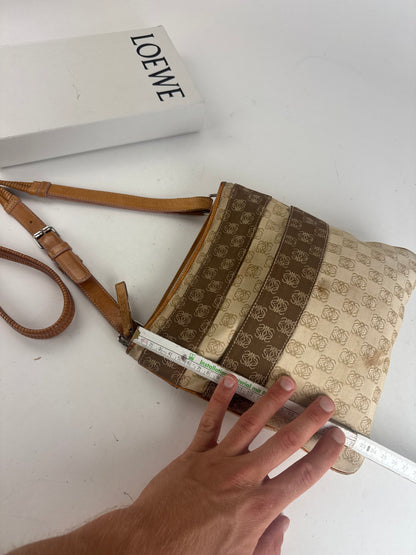 Vintage Loewe Madrid Leather canvas monogram Shoulder bag beige brown