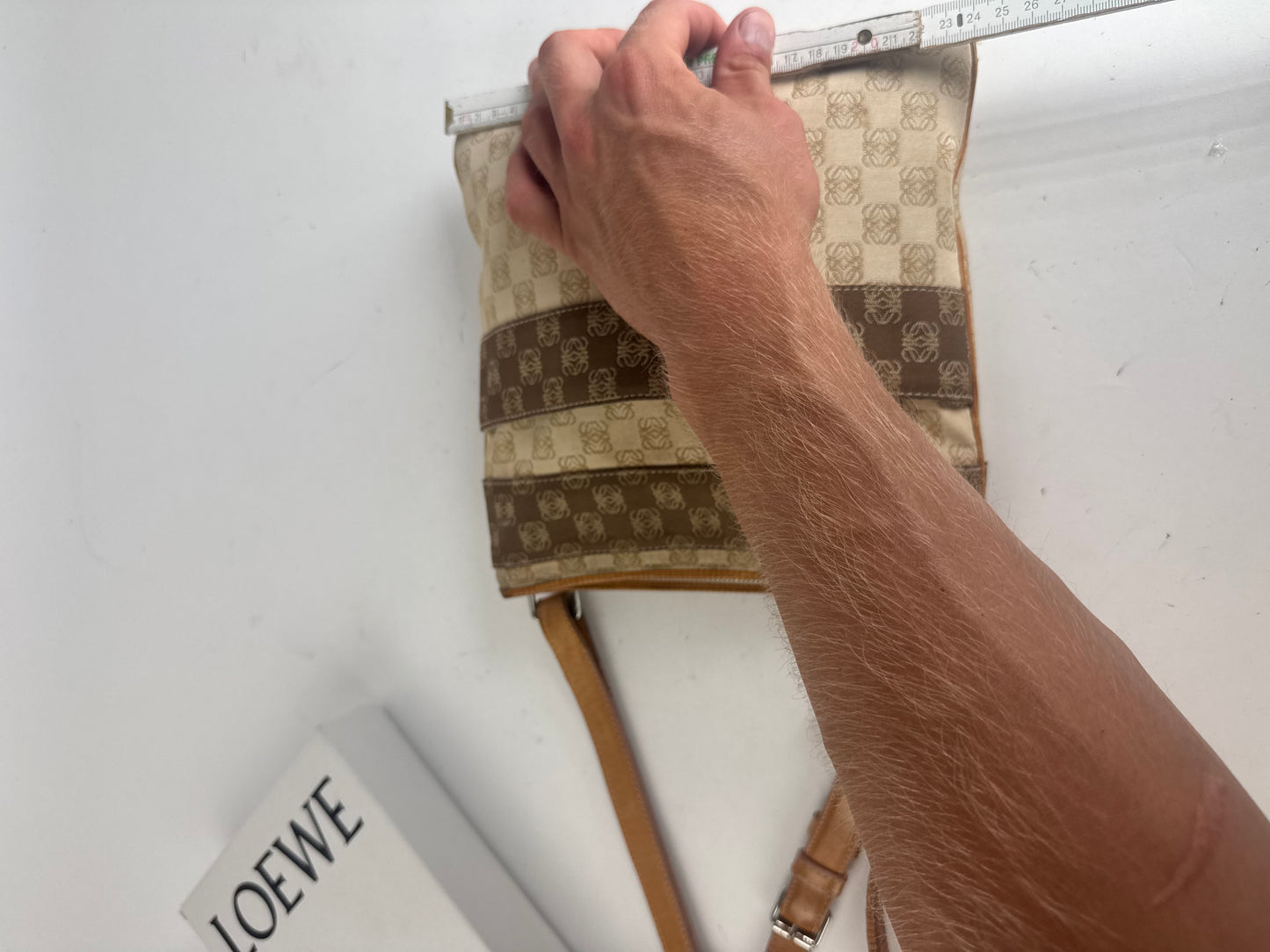 Vintage Loewe Madrid Leather canvas monogram Shoulder bag beige brown