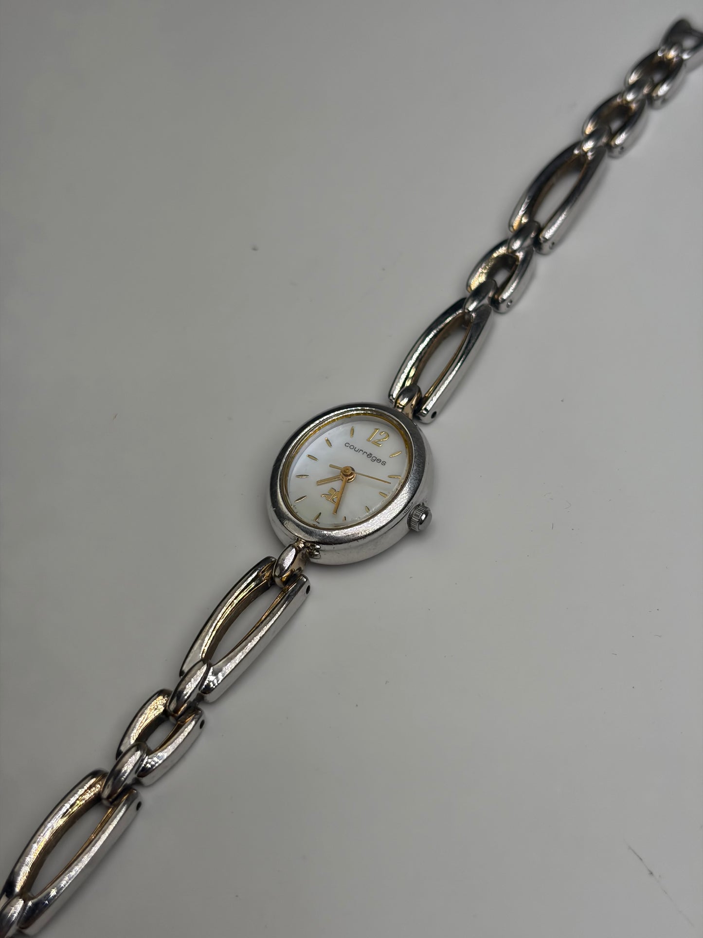 Vintage Courreges Stainless Steel Bracelet Watch Silver Gold