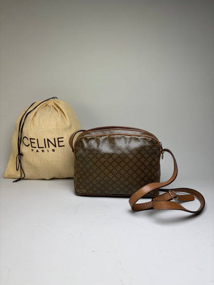 Vintage Celine C Logo Coated Canvas Crossbody Bag Brown Beige
