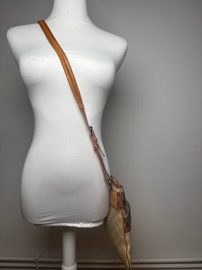 Vintage Loewe Madrid Leather canvas monogram Shoulder bag beige brown