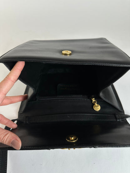 Vintage Salvatore Ferragamo Flap Crossbody Bag Late 1990s Black