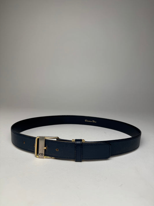 Vintage Dior Leather Belt Navy