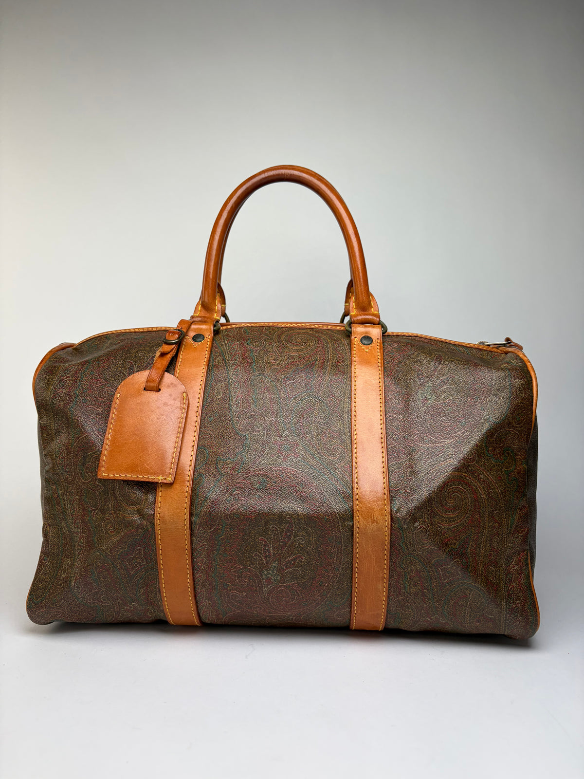 Vintage Etro Paisley Coated Canvas Duffle Bag Late 1990s Olive Brown