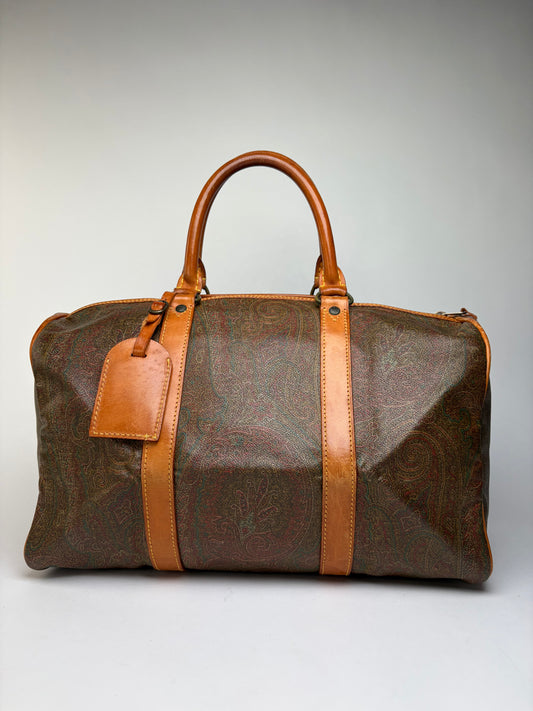 Vintage Etro Paisley Coated Canvas Duffle Bag Late 1990s Olive Brown