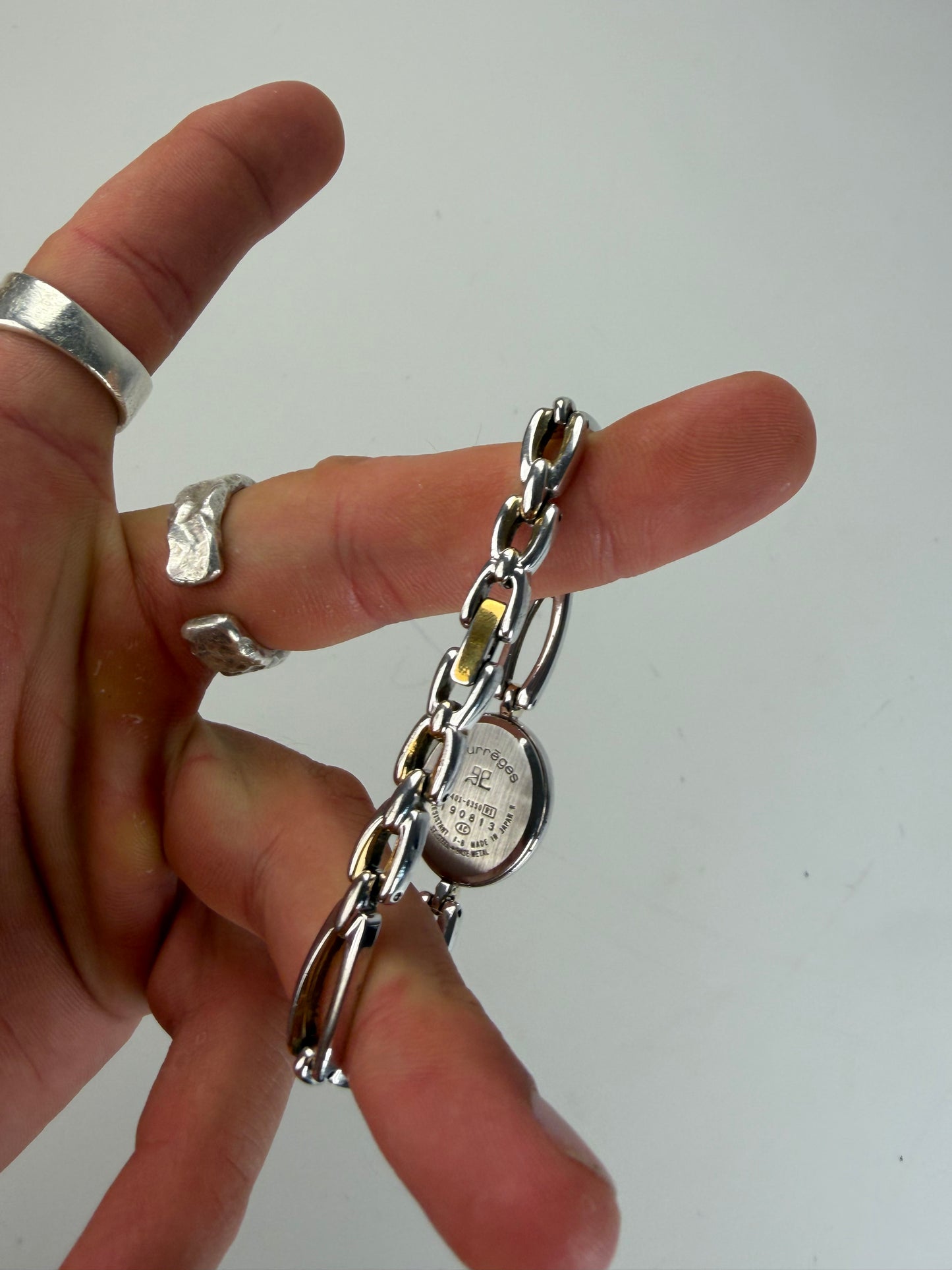 Vintage Courreges Stainless Steel Bracelet Watch Silver Gold